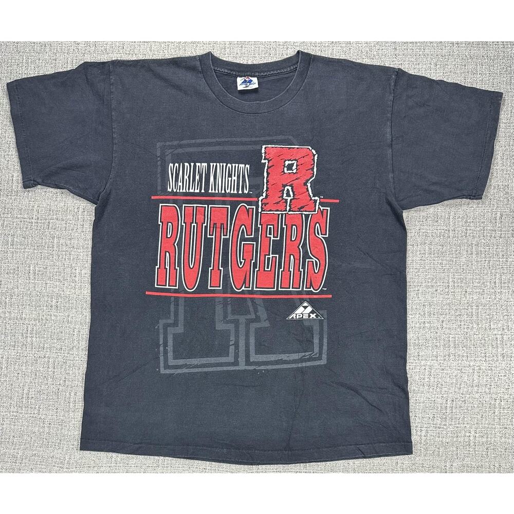 Vintage Rutgers Scarlet Knights Shirt Mens XL Big R Apex One 90s Double Sided